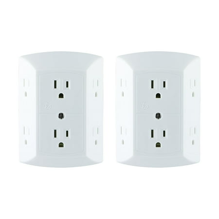 GE 6-Outlet Grounded Tap, White, 2pk – 40222