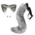 thumbnail image 4 of Disfraz de cola larga de piel sintética para fiestas temáticas de animales, orejas de zorro, aro para el pelo para Gris oscuro jinwen Traje de juego de cosplay, 4 of 8