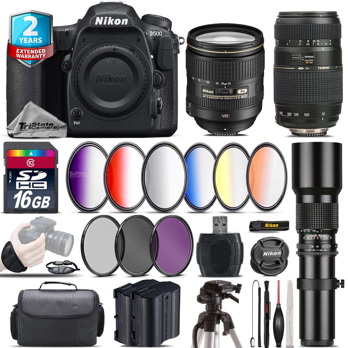 Nikon D500 DSLR + AFS 24-120mm VR + 70-300mm Lens + Extra Battery ...