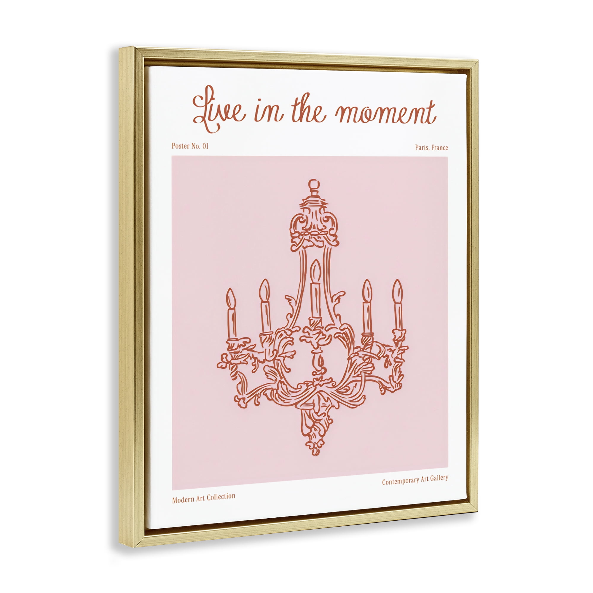 Stupell Industries Live In The Moment Chandelier Gold Framed Floater Canvas Wall Art, design by The Prints Vibe
