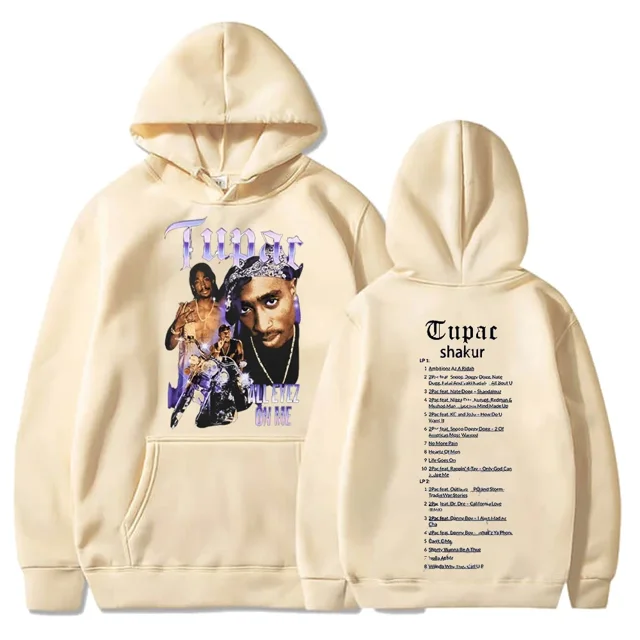 Sudaderas con capucha Tupac, sudaderas 2pac, Sudadera con capucha estampada de rapero, ropa de calle Y2k, suéter informal holgado, jersey de lana de otoño con capucha