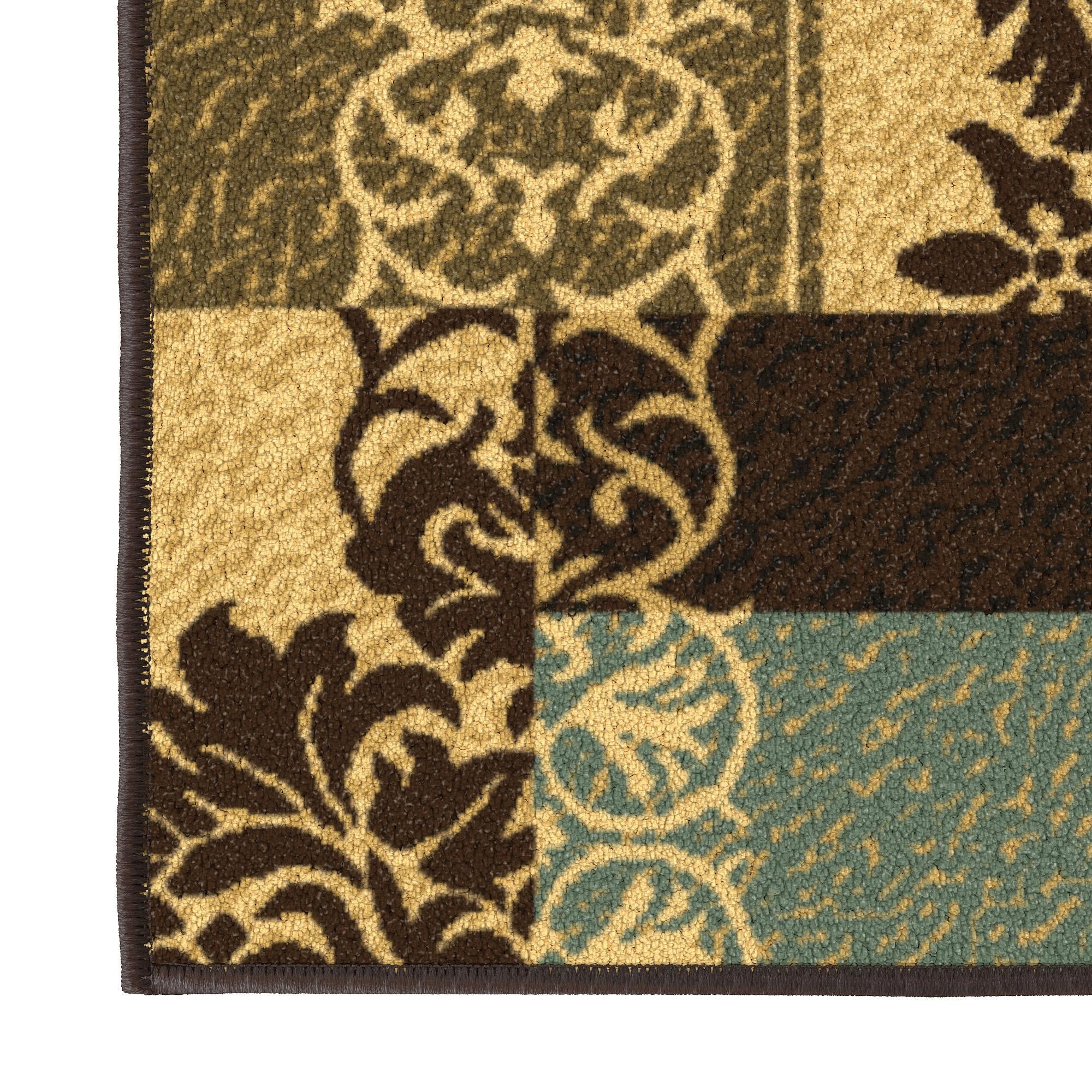 Ottomanson Non-Slip Area Rug for Living Room 5' x 6'6" Durable Low Profile Carpet, Brown/Green Damask