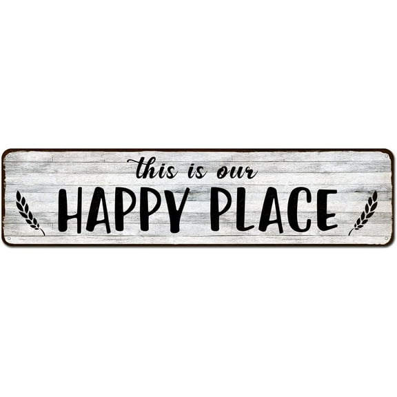 Porch Sign, Porch Decor for Home, Bar, Farmhouse, 4"x16" Metal Wall Sign - This is Our Happy Place