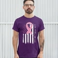 thumbnail image 3 of Tee Hunt Pink Ribbon Distressed Flag T-Shirt Breast Cancer Awareness Men's Novelty Shirt, Purple, Large, 3 of 5