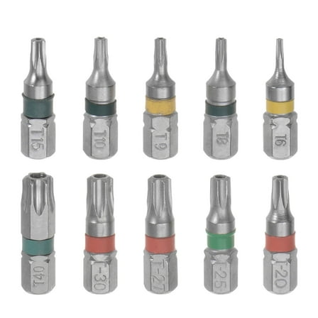 Unique Bargains 10pcs Torx Hex Screwdriver Bit T6-T40 1/4' Hex Shank 1' Length S2 Steel Magnetic Power Drill Bits