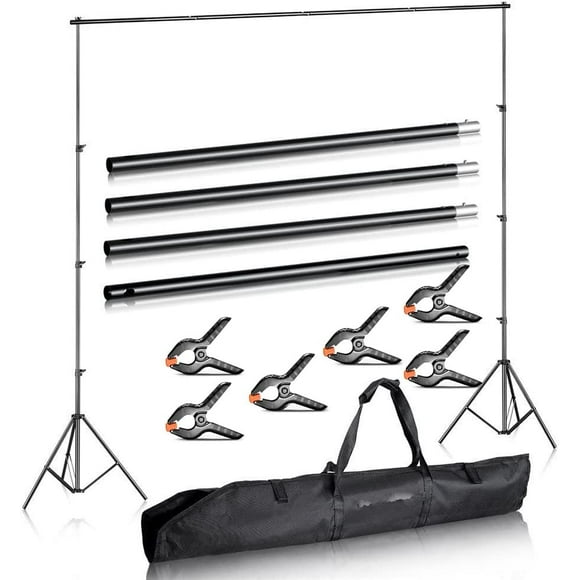 Duramex (TM) Photography 10' Wide x 7' FT High Background Stand with Bag for Backdrop Muslin Paper with Two Stands, 6 Clamps, Metal Crossbar in 4 Sections for Photo Video …