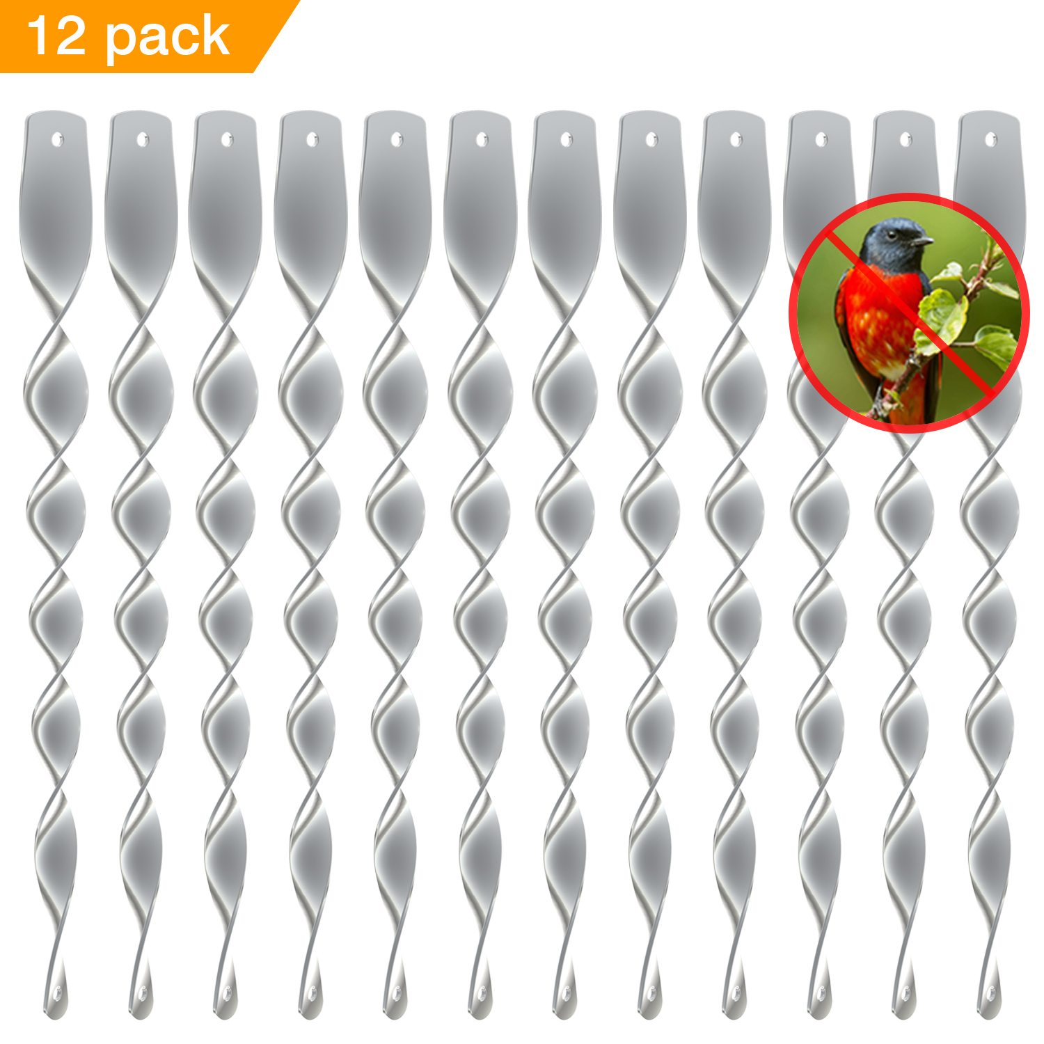 (12 Pack) Large 12-Inch Bird Reflective Scare Rods - Ornamental Spinner