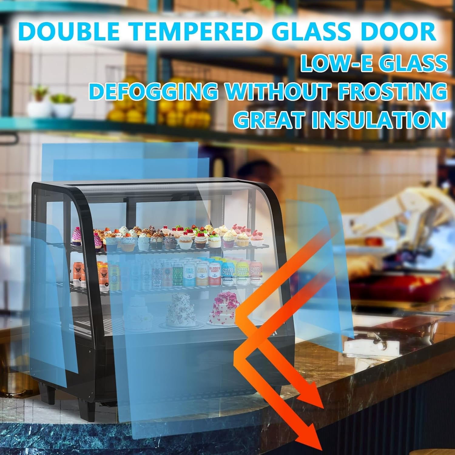 M optimized Commercial Cake Display Refrigerator, Countertop Refrigerator Display Case, 3.5 Cu.Ft 100L with LED Lighting, Pastry Display, Double-Layered Glass Commercial Bakery Display Refrigerator