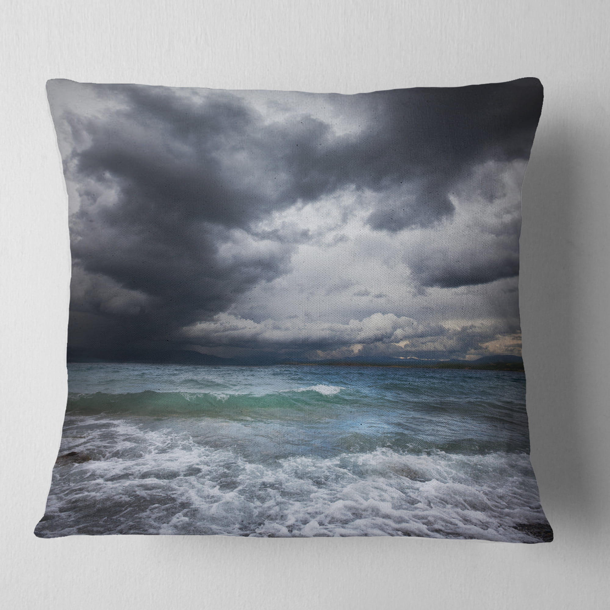 Designart Troubled Sea under Stormy Sky - Beach Photo Throw Pillow - 18x18