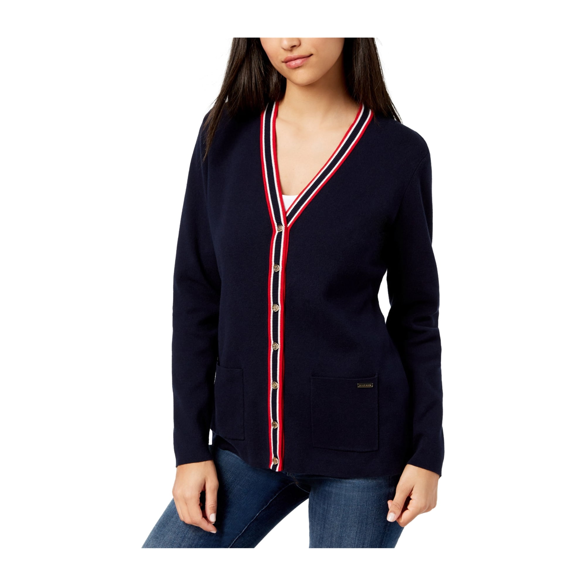 Tommy Hilfiger Striped Trim Cardigan Sweater navy L | Walmart