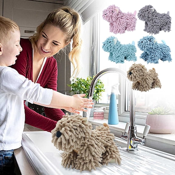 chaungfeng Cute Puppy Chenille Hand Towel – Soft, Super Absorbent Chenille Towel for Bathroom & Kitchen, Fluffy Hanging Dog Design for Dog Lovers 10.2x5.1x7.9 inch