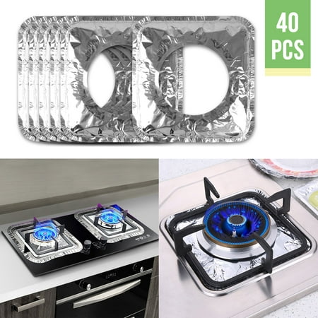 40pcs Aluminum Foil Square Gas Top Burner Disposable Bib Liners Stove (Best Gas Stove Tops Reviews)