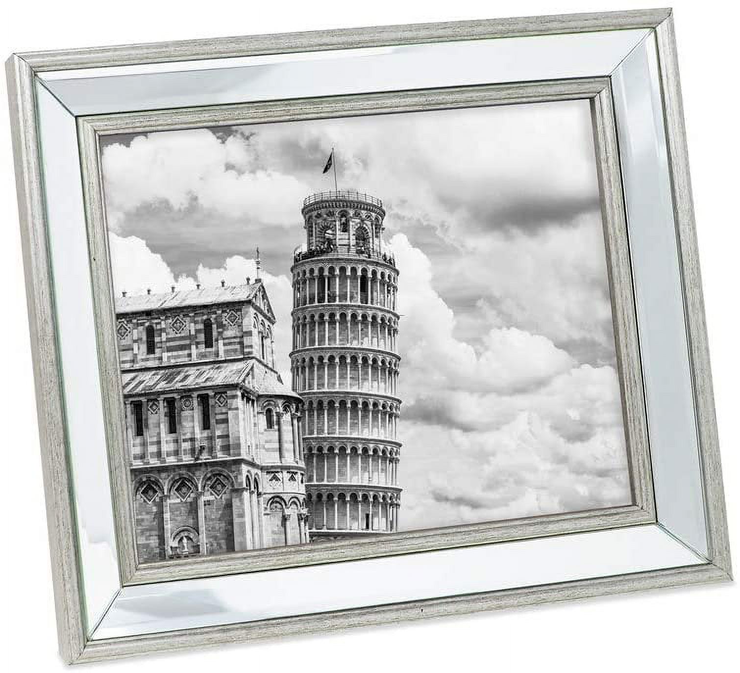 Isaac Jacobs 8x10 Silver Beveled Mirror Picture Frame - Classic Mirrored Frame with Slight Slanted Angle Made for Wall Dcor Display, Tabletop, Photo Gallery and Wall Art 8x10, Silver