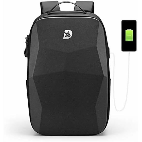 RKXQT Hard Shell Series Polyhedron Carry on Molded Cool Backpack for Men Business Office College Overnight Travel Gaming Waterproof USB Customs Lock Anti Theft 17.3" Laptop 36L 2.86 lbs DEEP BLACK