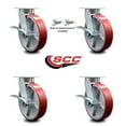 thumbnail image 2 of 8 Inch Kingpinless Red Poly on Steel Wheel Caster Set 4 Brakes 2 Swivel Locks, 2 of 2