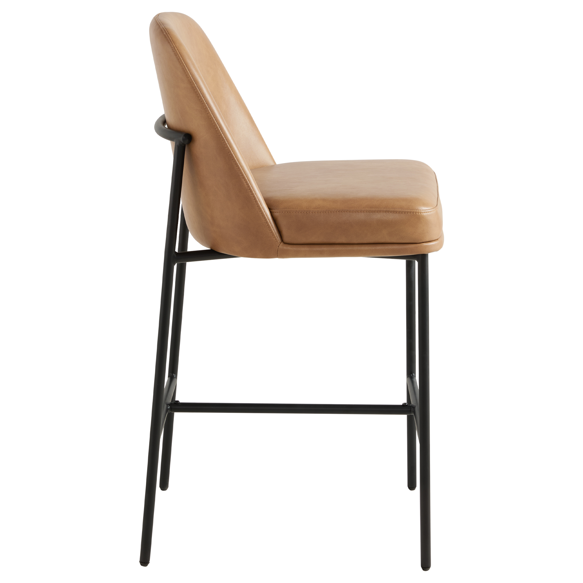 Spruce & Spring Modern 27-Inch Contemporary Counter Stool Set with Upholstered Seat and Metal Frame Set of 2, Cognac Faux Leather