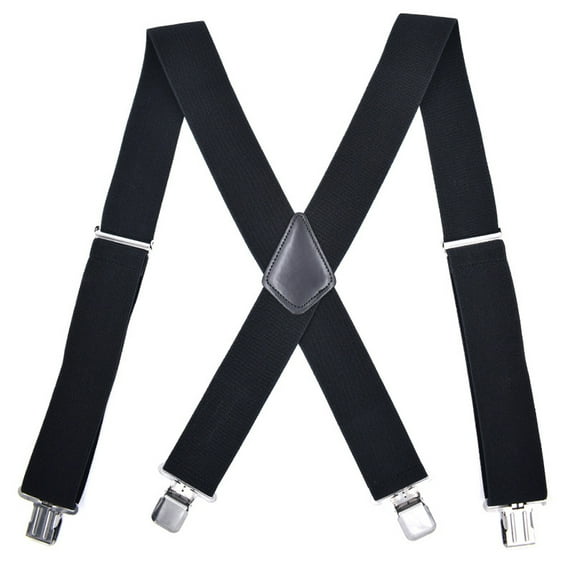 Mens Braces Adjustable Elastic Trouser Braces X Shape with 4 Clips Black