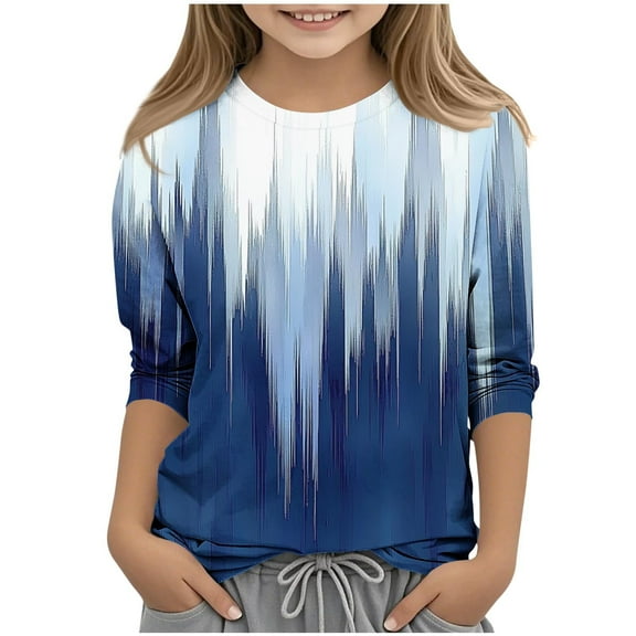 Generic 3/4 Sleeve Shirts for Girls Fashion Cute Tops O Neck Comfy Blouse Loose Fit Casual Tunic Tee for 3-12 Years