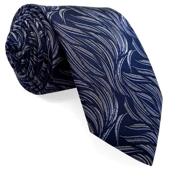 Mens Necktie Navy Blue Silver Grey for Suit Jacket Elegant Unique Best Man Tie Woven Classic 57.5"