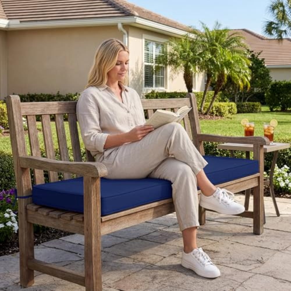 Outdoor Bench Cushion: Waterproof and Fade Resistant Patio Furniture Cushions - Non-Slip Bench Pad Cushion with Removable Cover for Garden Swing Porch Sofa Settee 48 x 18 x 3 Inch Navy Blue