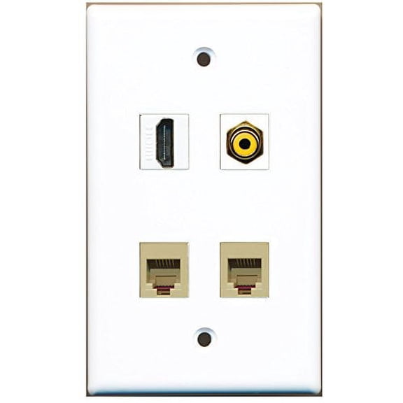 RiteAV - 1 Port HDMI 1 Port RCA Yellow 2 Port Phone RJ11 RJ12 Beige Wall Plate
