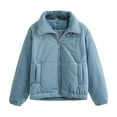 thumbnail image 2 of PiGOGI Women's Winter Jacket Ladies Casual Colored Long Sleeve Hooded Jacket Blue L, 2 of 5