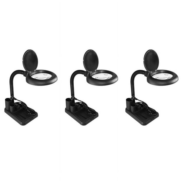 3piezas LáMpara de Aumento LED 5X 10X Lupa con Mesa de Luz y LáMpara de Escritorio Soporte de Piso Lupa de Lupa Ajustable para Leer, Reparar (Negro) ENCHUFE de EE. UU.