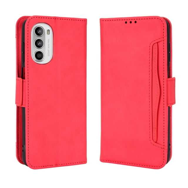 Case for Motorola MOTO G52 4G Cover Adjustable Detachable Card Holder Magnetic closure Leather Wallet Case - Red