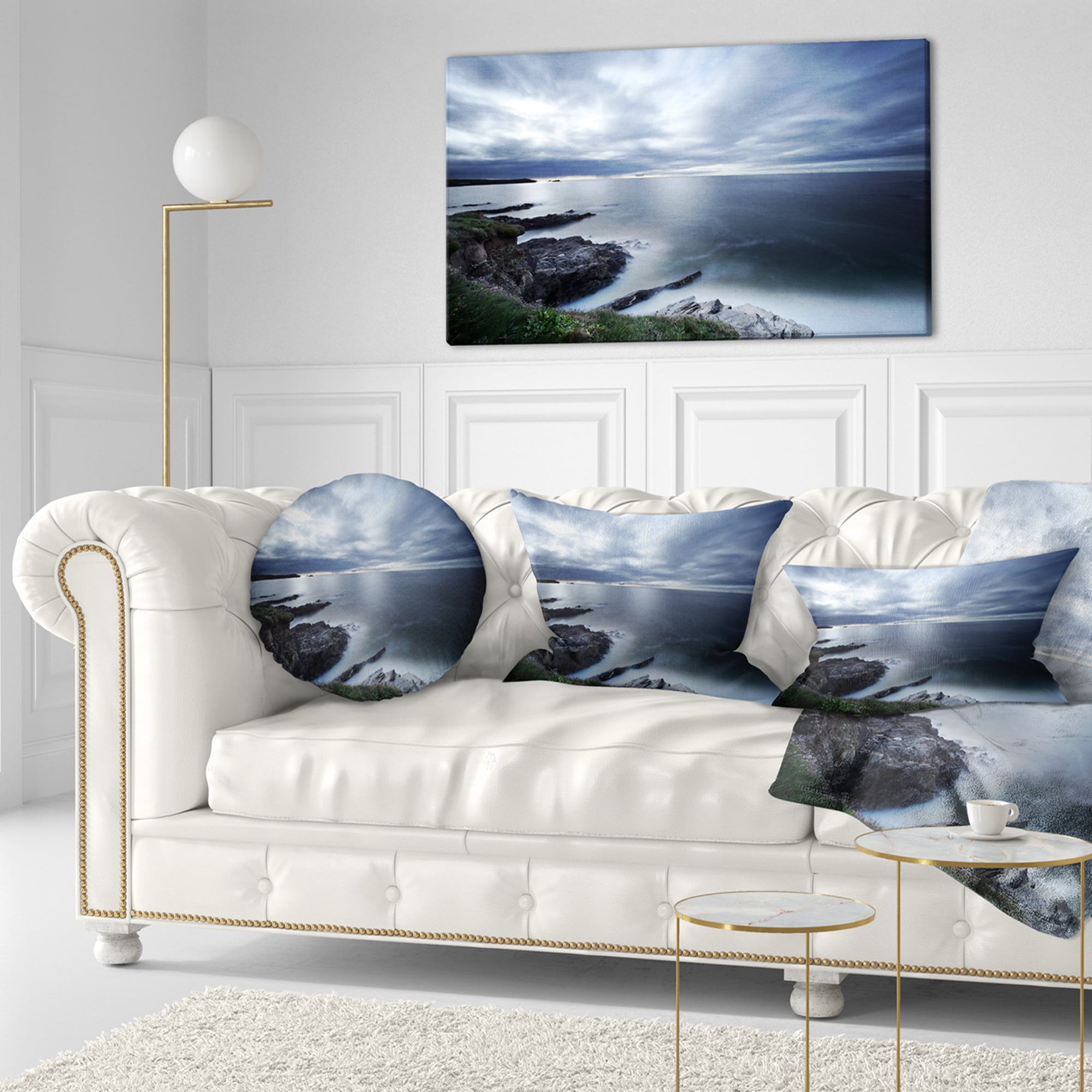 Designart Gloomy Bluish Atlantic Beach Portugal - Seascape Throw Pillow - 12x20