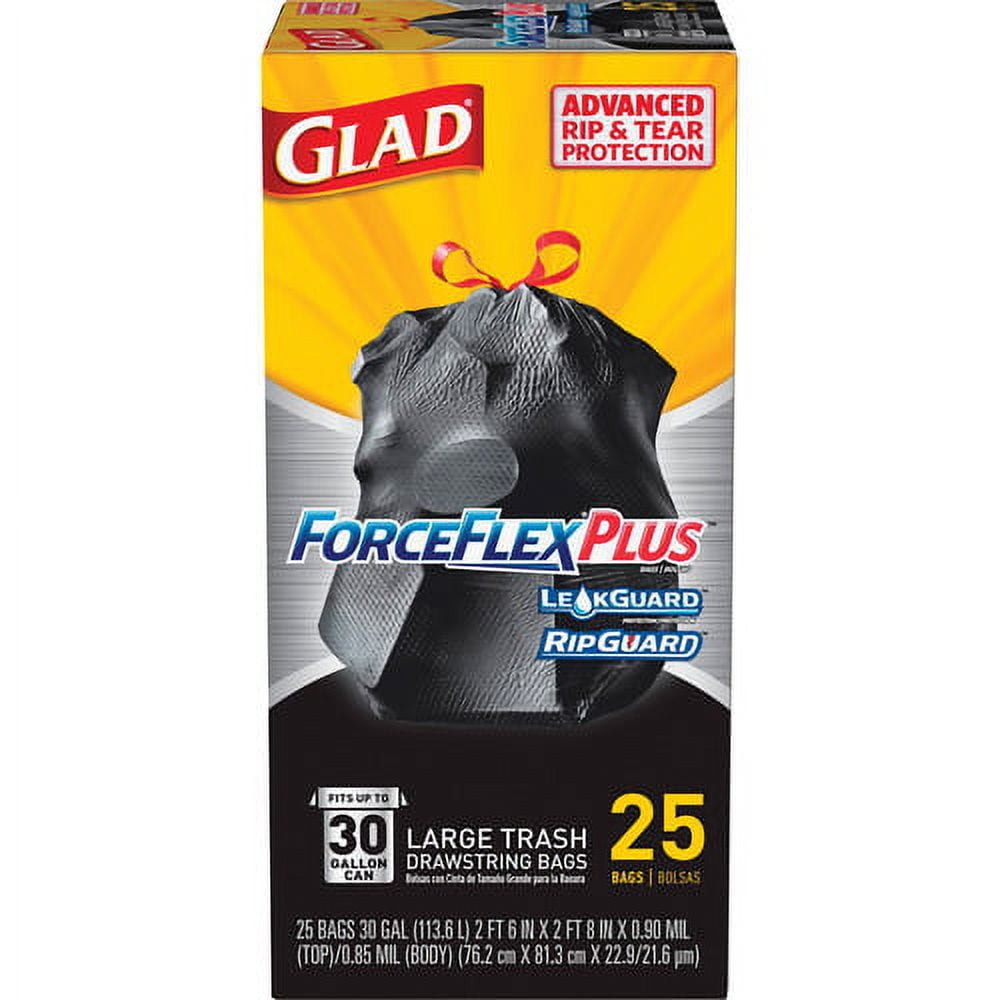 Glad Dual Defense Drawstring Large Trash Bags Large Size - 30 gal - Black - 3900/Bundle - 25 Per Box - Home, Office, Can