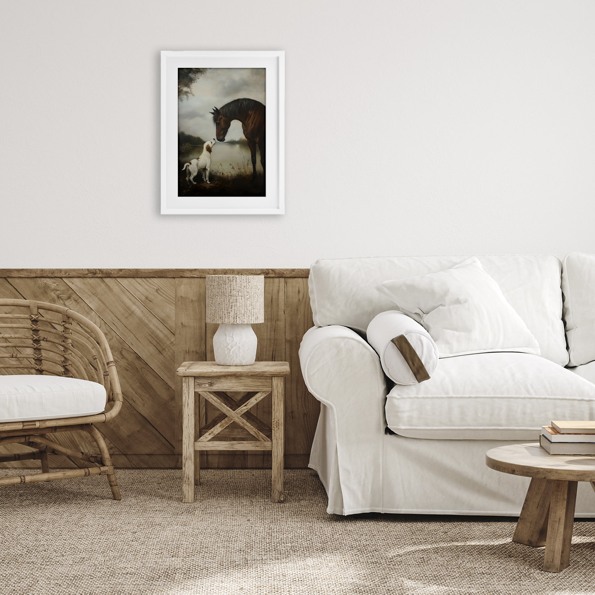 Stupell Industries Hound & Horse Companions White Framed Print Under Glass, design by Petal Prints Design