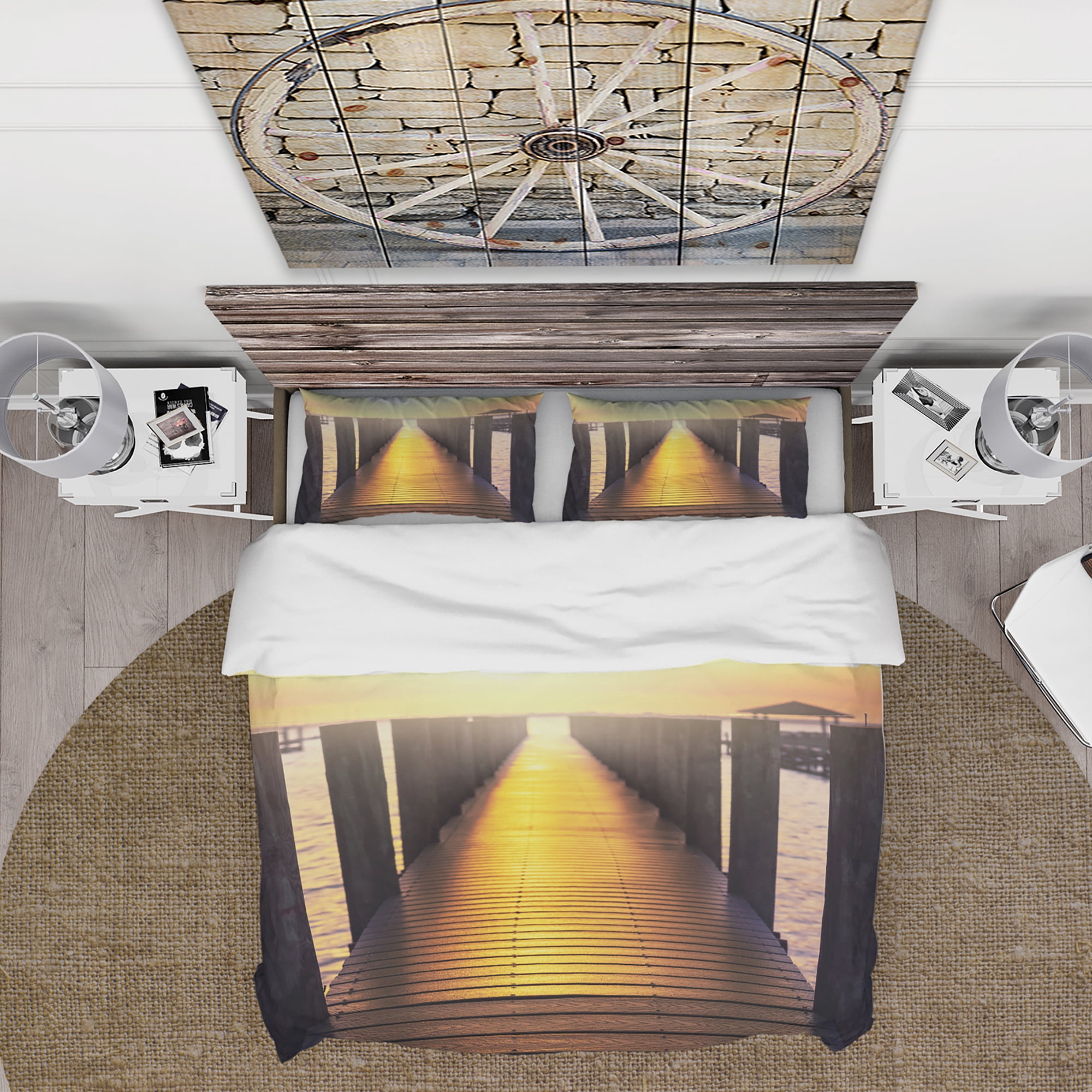 Designart 'Sea Bridge with Sunset Reflection' Seashore Duvet Cover Set