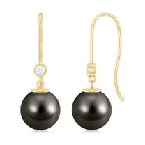 Rosec Jewels Tahitian Pearl Drop Earrings with Moissanite for Women (AAA Quality, 8 mm), 10K Yellow Gold