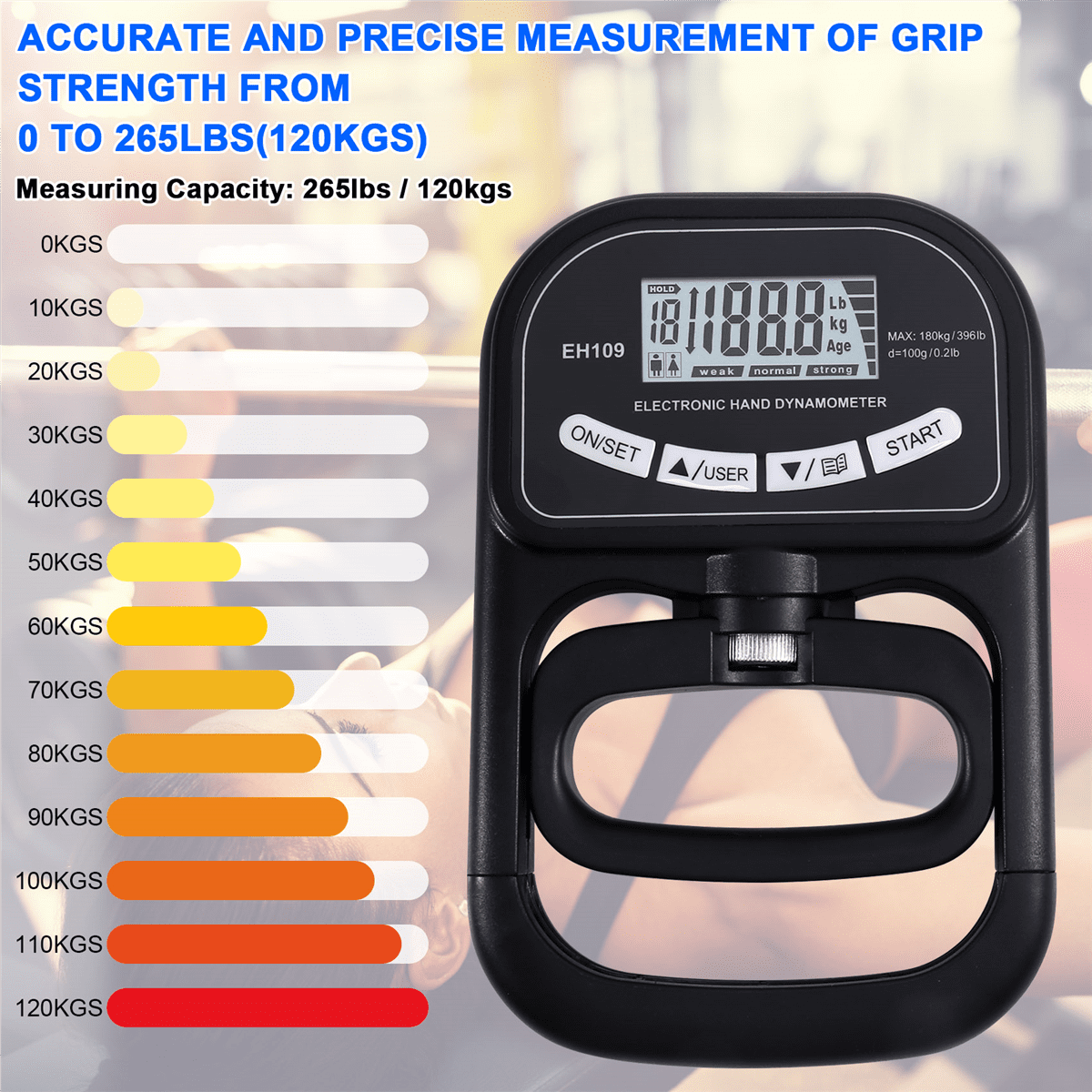265 Lbs / 120Kgs Hand Dynamometer Grip Strength Trainer-Electronic Tester Strengthener