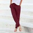thumbnail image 3 of Women's Elastic Waist Casual Pants Comfortable Trousers with Pockets, Stretchy Lounge Pants For Home/Travel Wine XXL, 3 of 5