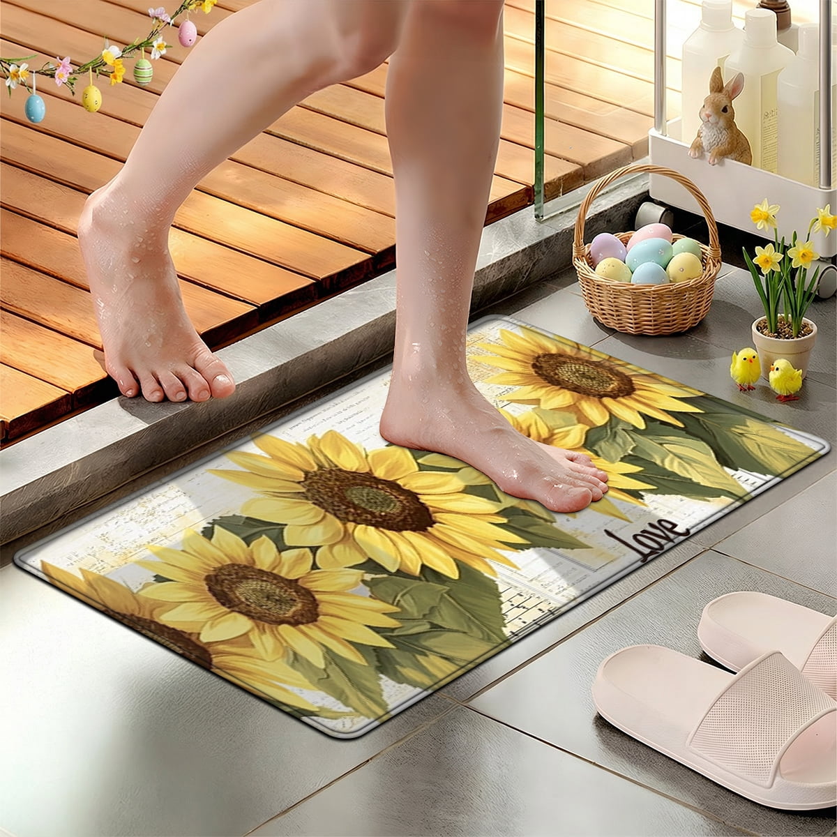 YIMEIS Sunflowers are in full bloom 3Pcs Kitchen Mat Set, Flannel Non-Slip Machine Washable Rugs for Kitchen Floor & Sink Area