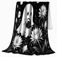thumbnail image 2 of Whimsical Ghost Garden Night Scene, Festive Halloween Scene, Warm Flannel Blanket for Living Room and Reading Nook, Art Lovers Halloween Gift, Fantasy Home Decor, 2 of 9