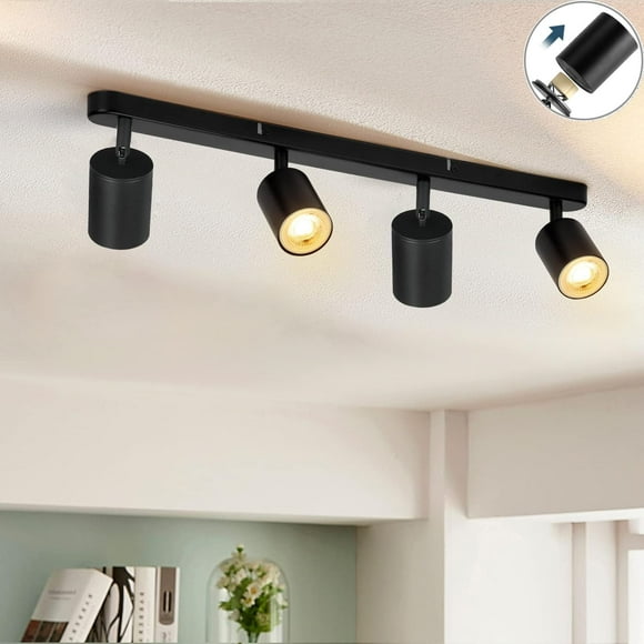 SGGSHENNAN 4 Way Track Lighting Kit Flexibly Rotatable Track Light Ceiling Kitchen LED Ceiling spot Light for Bedroom, Picture Wall, Hallway, Office, Bar, GU10 Socket (Black-4