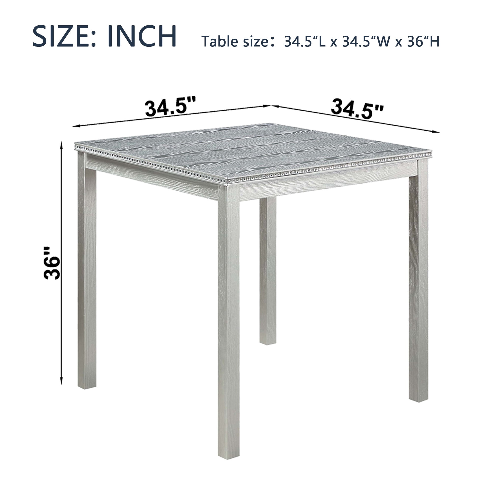 PAPROOS Solid Wood Dining Table, Counter Height Square Kitchen Table for Small Space, Farmhouse Acacia Wooden Dinner Table for 4, Silver Gray(Only Table)