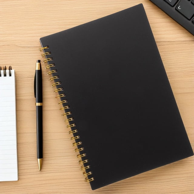 CATIEBYE 2Pcs Spiral Grid Notebook for Business Accounting with Waterproof Black Cover and Vertical Horizontal Grid