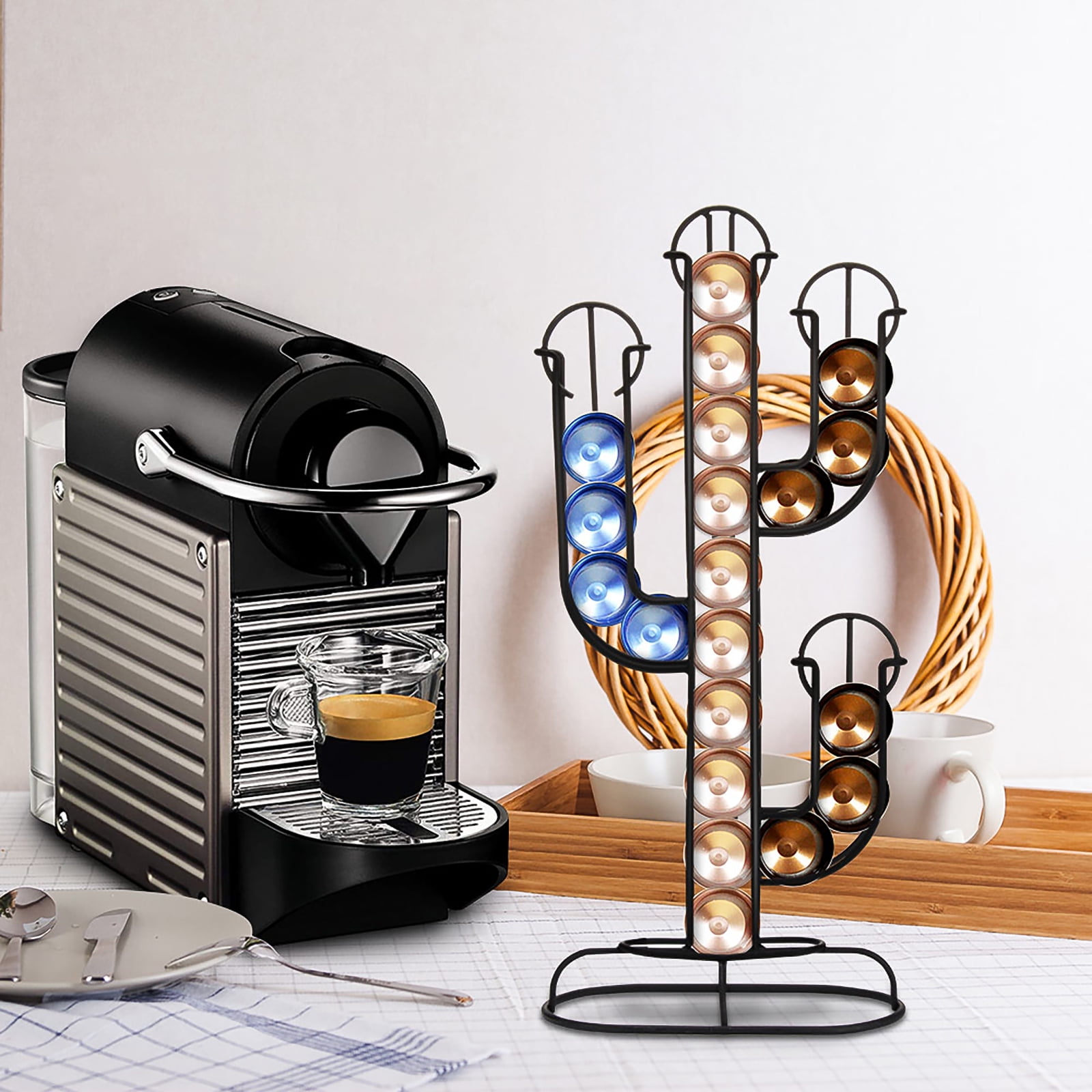 TureClos Nespresso Capsule Holder Stainless Steel Coffee Pod Holder Cactus  Dispenser Coffee Dispensing Tower Stand Fits 