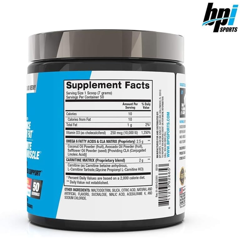 BPI Sports CLA Carnitine Weight Loss Support Formula Fruit Punch 50  Servings - Walmart.com