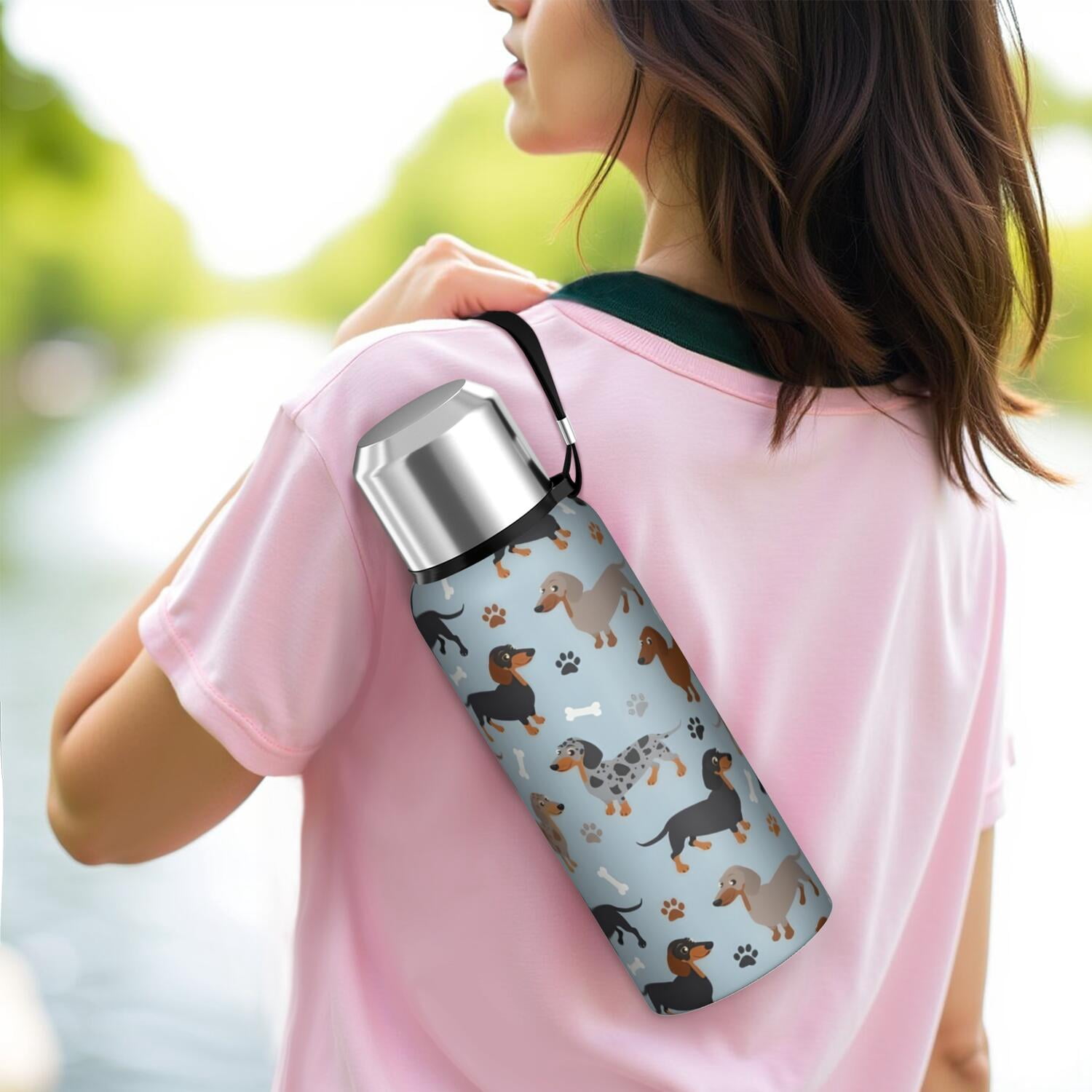 20 Oz Cute Dachshund and Dog Footprint Coffee Tumbler Double Wall Insulated Stainless Steel Water Bottle | Metal Reusable Thermoses Flask with Cup Cap | Leak & Sweat Proof with Anti-Dust Lid