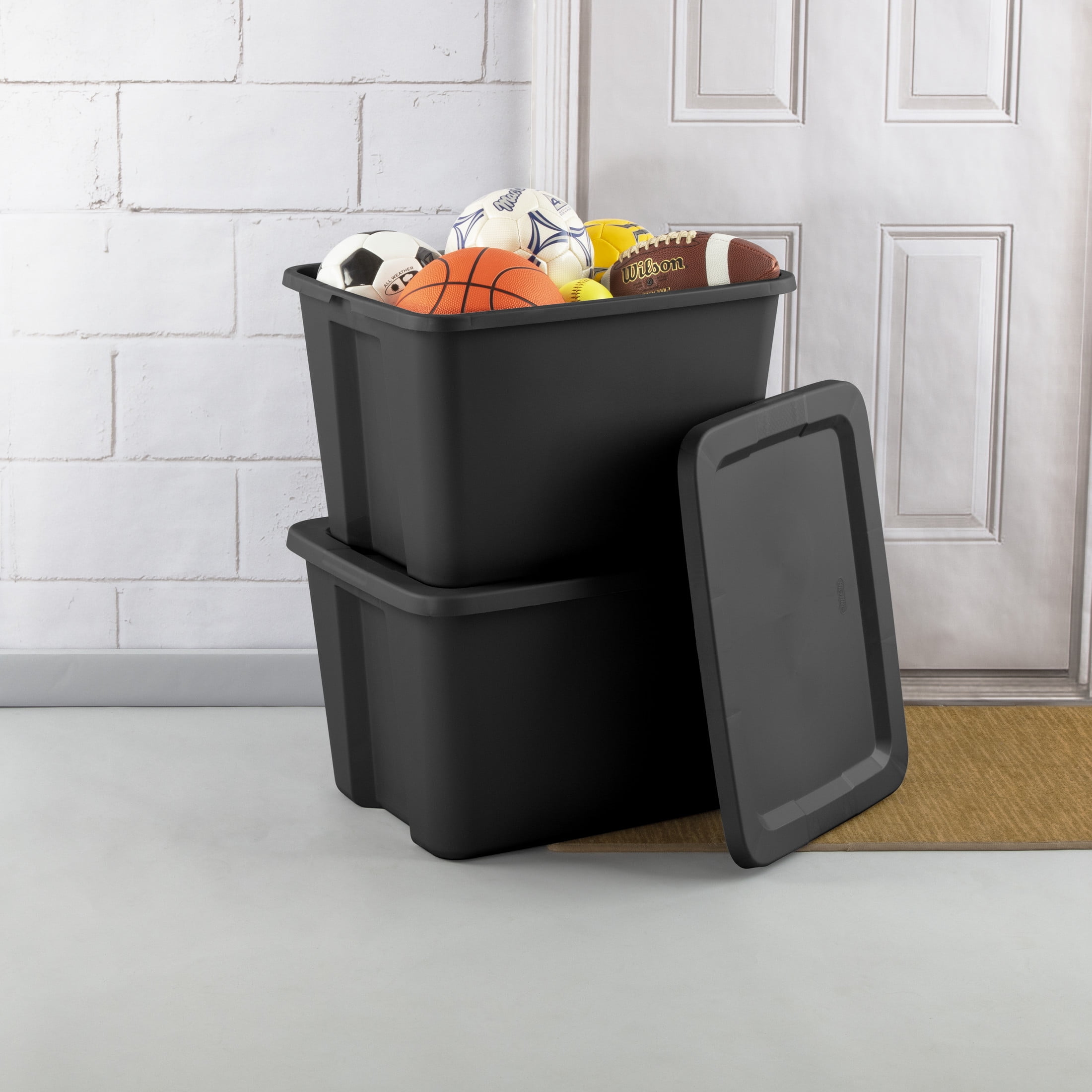 Sterilite Large Storage Bin, 18 Gallon Plastic Storage Container with SnapOn Lid, Black, Pack of 8  (图4)
