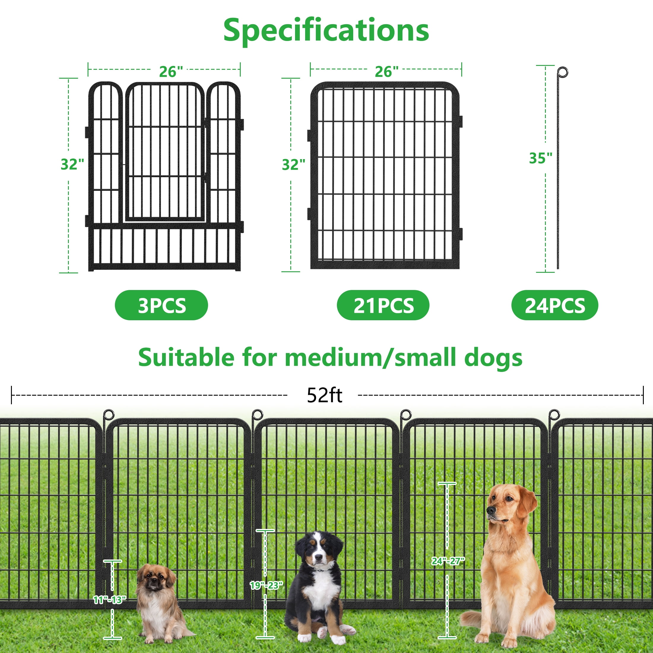 Garden Fence 52ft(L)×32in(H) No Dig Fence Panels with Gate Fencing for Yard Animal Barrier Decorative Garden Fencing for Backyard Patio Garden Fences and Borders for Dogs