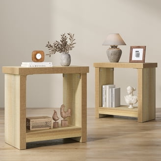Nathan James Mina Natural Oak Wood Black Accent End Table with
