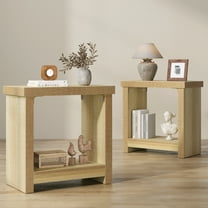 Farmhouse End Tables Set of 2, Narrow Side Tables with Storage Shelves, Square Nightstand for Bedroom, Slim Rectangle Accent Table for Living Room, Natural Oak Finish Bedside Table (2 Pieces)