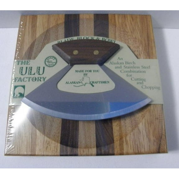 7.25" Block w/ Deep Dish Chopping Bowl and Umialik Ulu Knife with Walnut Handle
