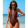 thumbnail image 6 of Attraco Womens One Piece Swimsuit Zipper Racerback Swimwear Mock Neck Full Coverage Bathing Suit, 6 of 8