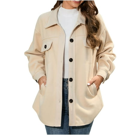 

Women Warm Fleece Thicken Jacket Single Breasted Lapel Notch Button Blazer Trench Coat Winter Windbreaker